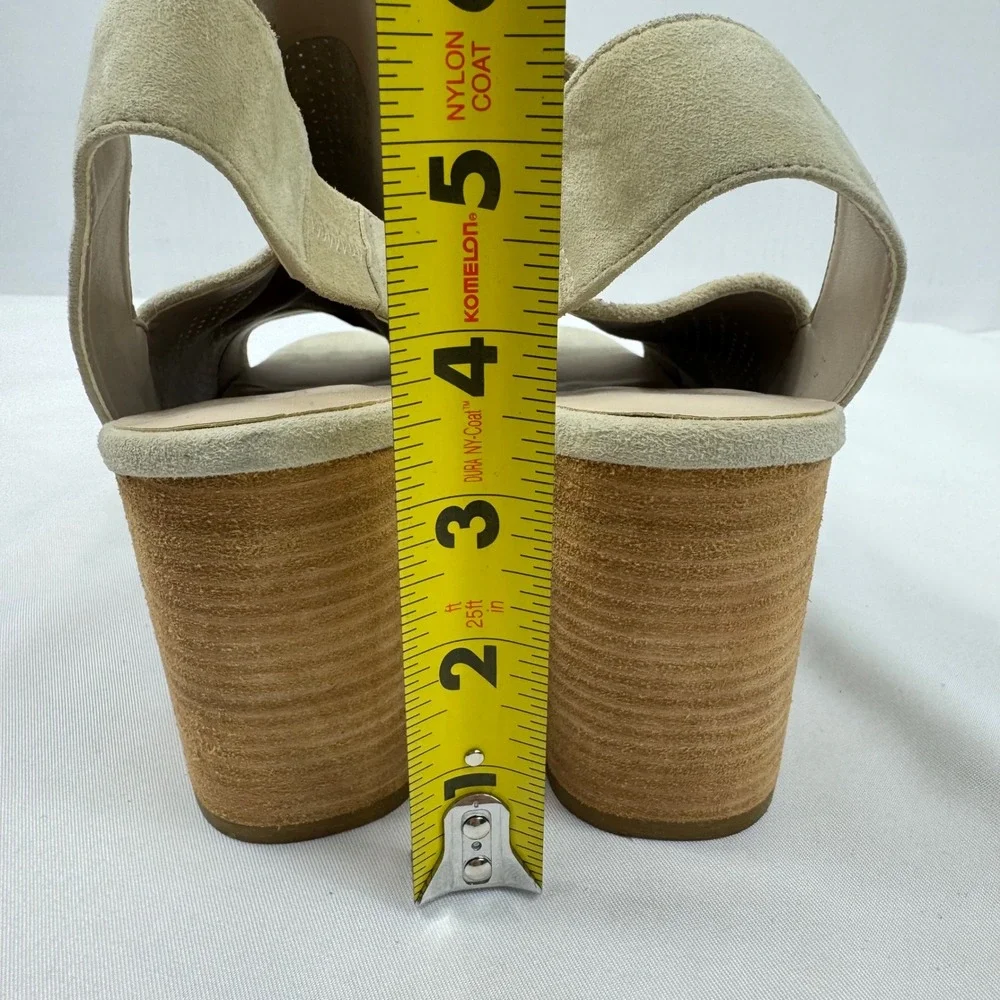 Cole Haan Grand.OS Women Beige Perforated Suede Block Heel Sandals‎ W14726 Sz 9B